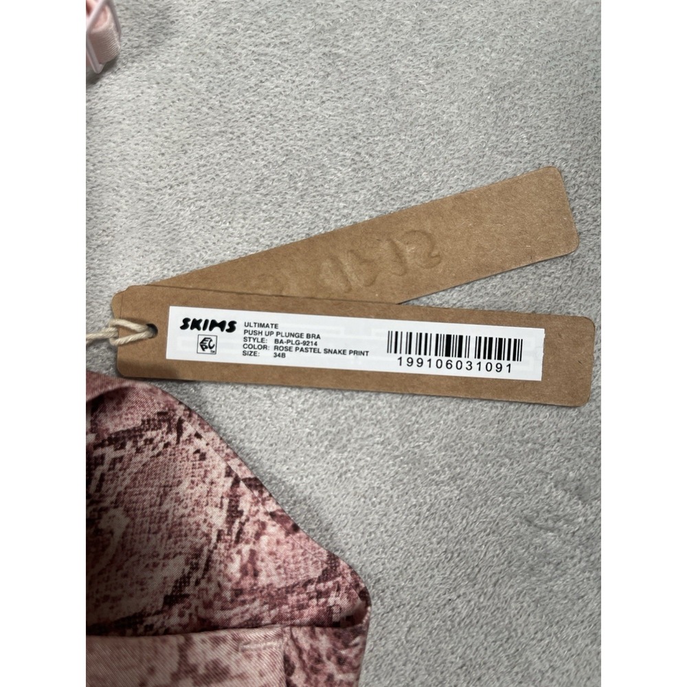 SKIMS Ultimate Push Up Plunge Bra Women's 34B Rose Pastel Snake Print NWT - Picture 2 of 6